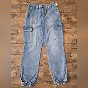 * SO Casual Blue Denim Cargo Joggers  Loose‎ Fit Y2k Casual Size Small Hi Rise